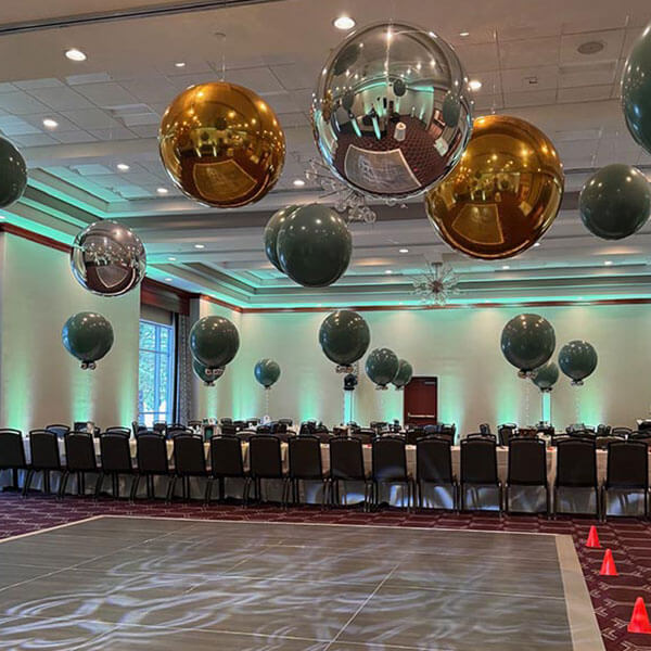 Festive balloon arrangements for event, highlighting the top event planning companies in Dallas, TX