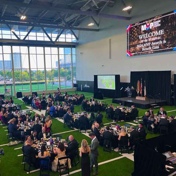 Benefit gala at an indoor football stadium in the DFW metroplex